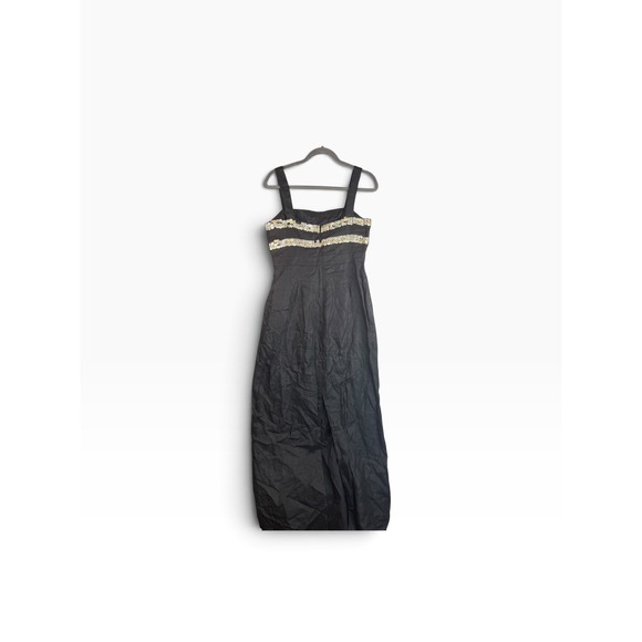 STAUD Dresses & Skirts - STAUD Black Linen Maxi Dress Shell Paillette Embellished Square Neck Column
